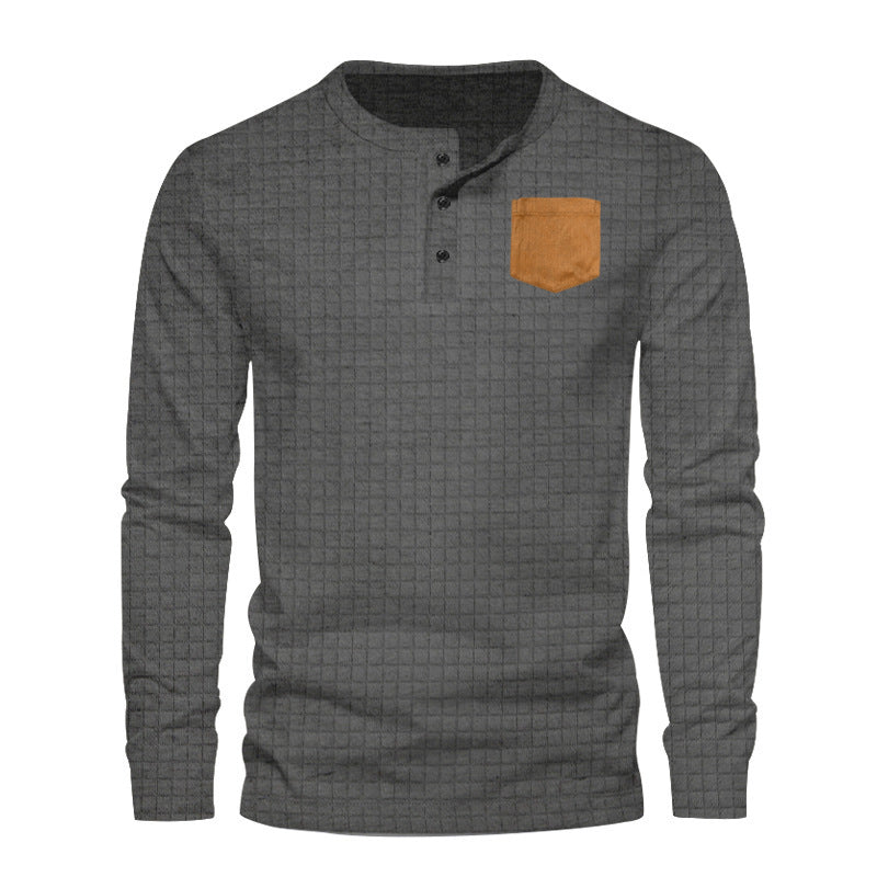 Herren Langarmshirt mit strukturiertem Design und Lederapplikation Echoarchiv