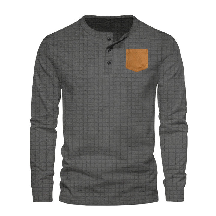 Herren Langarmshirt mit strukturiertem Design und Lederapplikation Echoarchiv