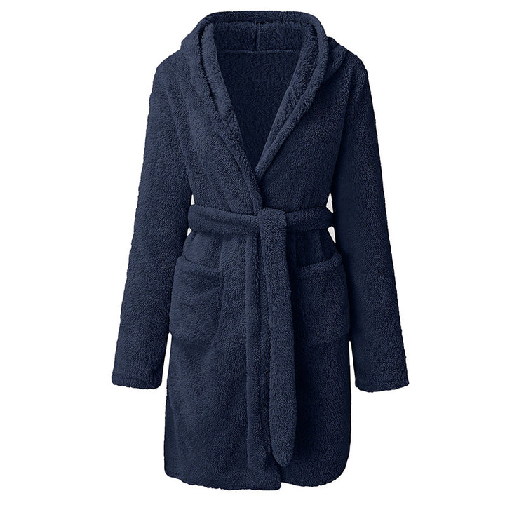 Damen Kuscheliger Fleece-Bademantel mit Kapuze und praktischen Taschen Echoarchiv