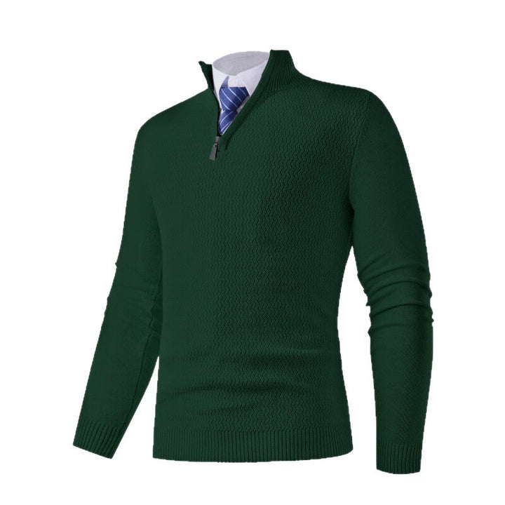 Herren nan feinstrickpullover mit Stehkragen und halbem Reißverschluss, Strukturstrick und schlanker Business-Casual-Passform Echo Archiv