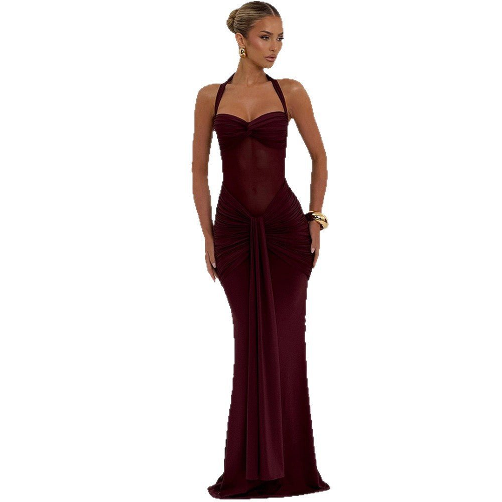 Damen elegantes Maxikleid mit schmeichelnder Raffung und Halterneck Echo Archiv