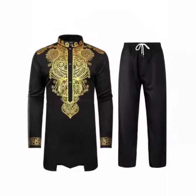 Herren elegantes Set mit kunstvoller Stickerei und bequemen Hosen Echoarchiv
