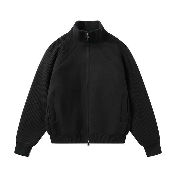 Unisex Strick-Zipjacke mit Stehkragen und gerippten Ärmeln Echoarchiv