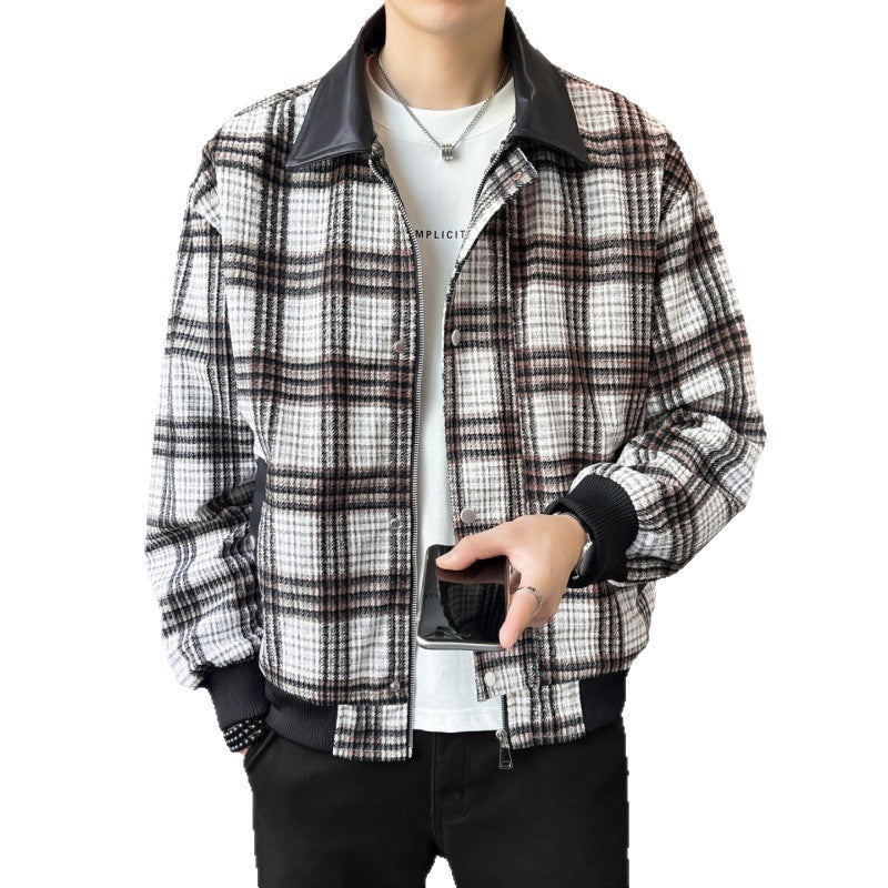 Herren Kariertes Overshirt-Blouson mit kontrastierendem Kunstlederkragen und Rippbündchen Echo Archiv