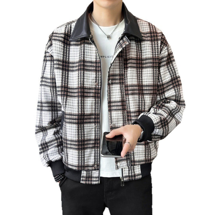 Herren Kariertes Overshirt-Blouson mit kontrastierendem Kunstlederkragen und Rippbündchen Echo Archiv
