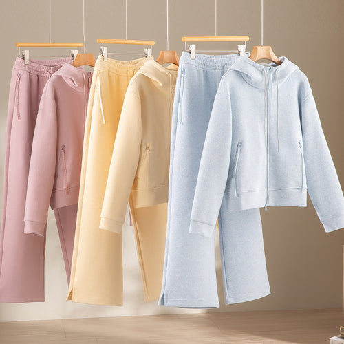 Damen weite French‑Terry Lounge-Sweatpant mit hohem Bund, Kordelzug und seitlichen Schlitzen Echoarchiv