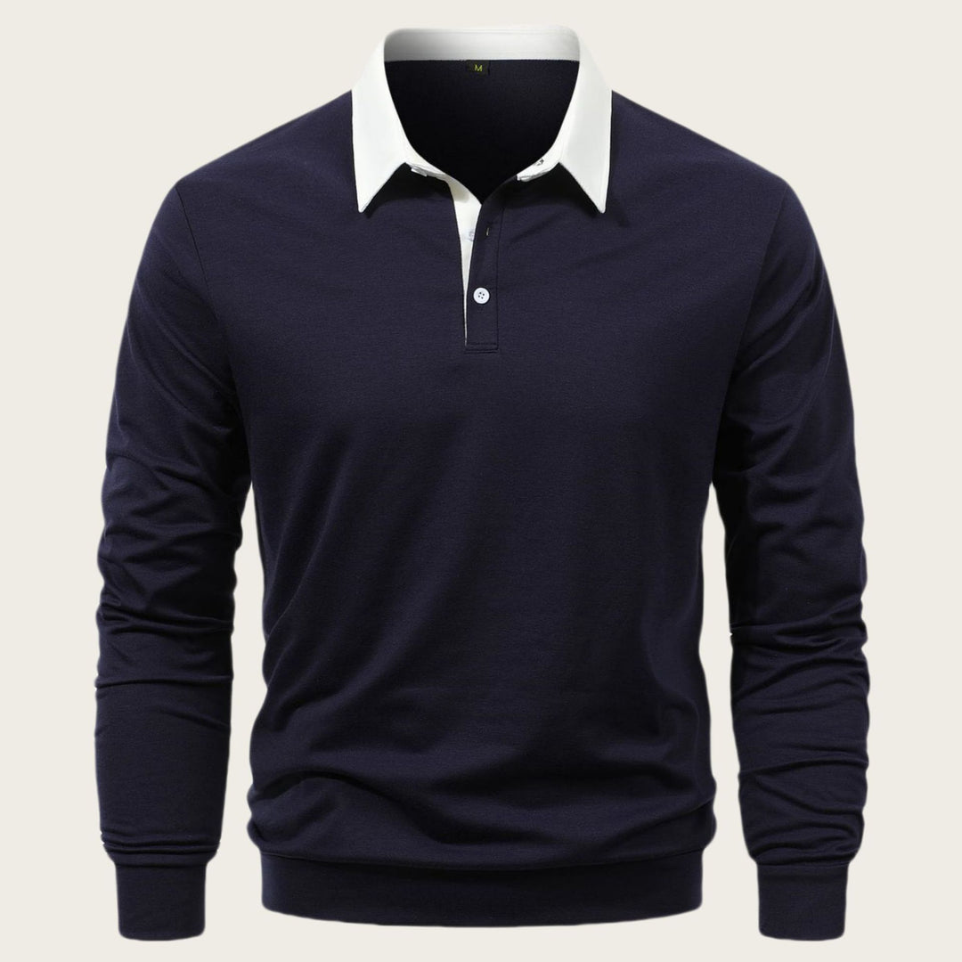 Herren Langärmliges Poloshirt mit kontrastierendem Kragen Echoarchiv