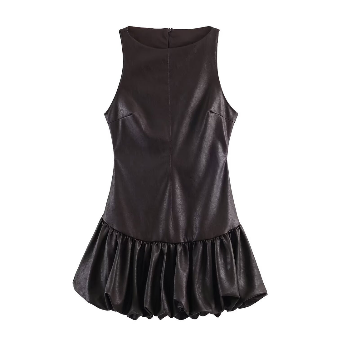 Damen ärmelloses Kunstlederkleid mit voluminösem Rock Echo Archiv