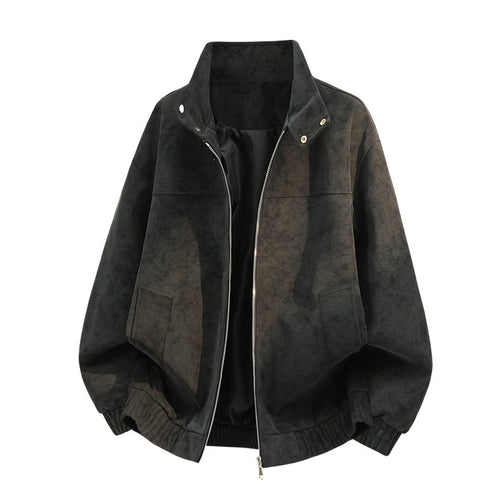 Herren Oversize Velours‑Optik Bomberjacke mit Stehkragen, Zwei‑Wege‑Reißverschluss & elastischem Saum Echoarchiv