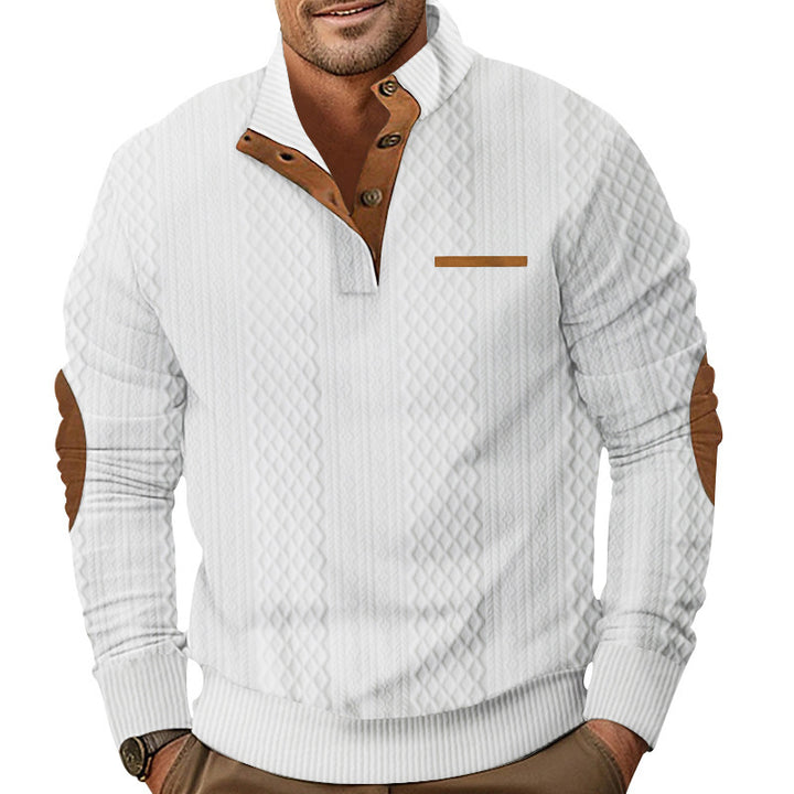 Herren Strickpullover mit klassischer Knopfleiste und Lederdetails Echoarchiv
