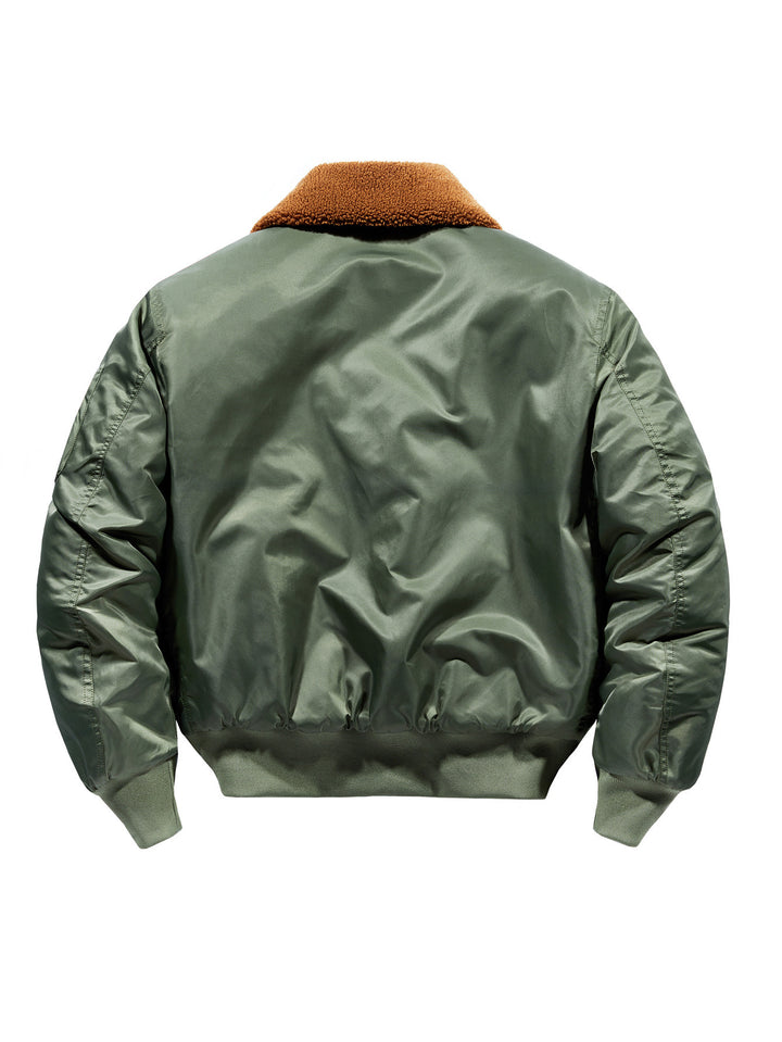 Herren kurz geschnittene Pilotenjacke im Vintage‑Fliegerstil mit Teddykragen und isolierender Thermofütterung – Brevano