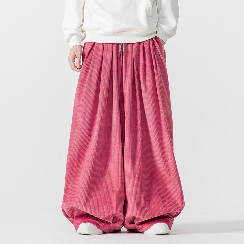 Herren Extraweite Plissée-Hose mit Rippstruktur und Tunnelzug Echo Archiv