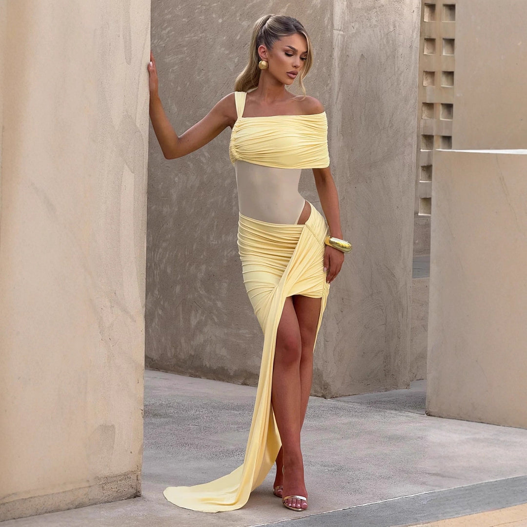 Damen Elegantes Wickelkleid mit asymmetrischem Schnitt und hohem Schlitz Echo Archiv
