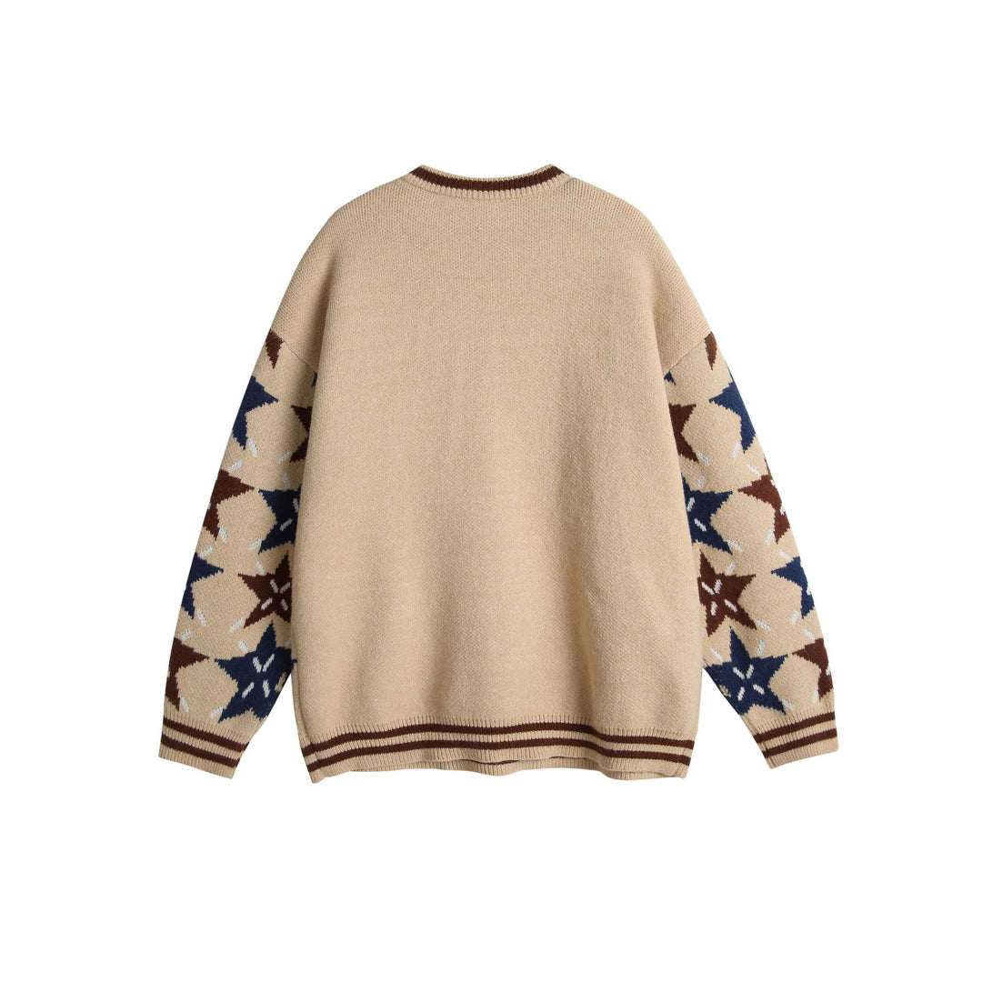Unisex Grobgestrickter Oversize-Pullover mit Stern-Intarsien und gesticktem Logopatch Echoarchiv