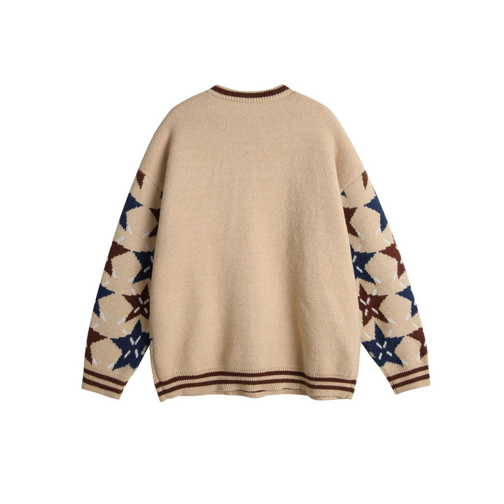 Unisex Grobgestrickter Oversize-Pullover mit Stern-Intarsien und gesticktem Logopatch Echoarchiv