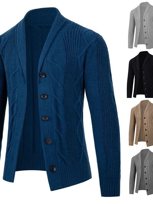 Herren modische Strickjacke mit hohem Kragen und dekorativem Zopfdesign Echoarchiv