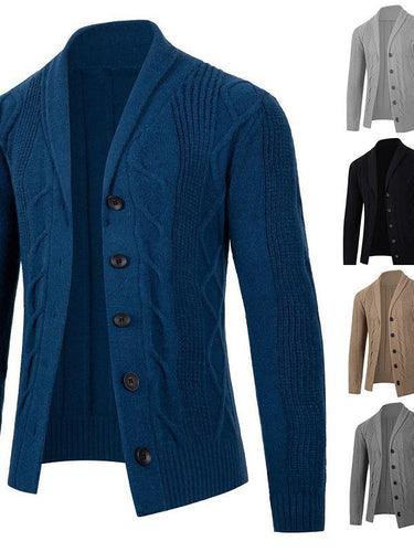 Herren modische Strickjacke mit hohem Kragen und dekorativem Zopfdesign Echoarchiv