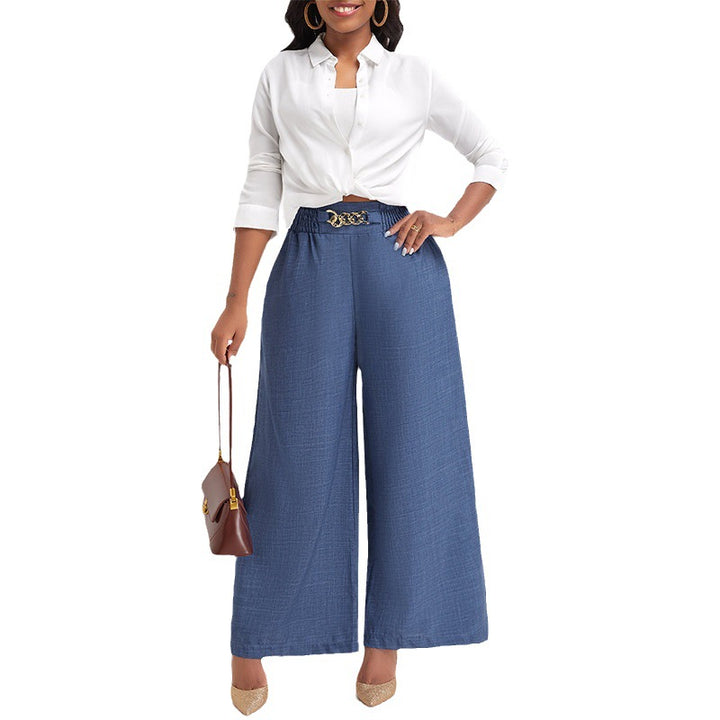 Damen Lässige Palazzo-Hose mit hoher Smock-Taille und dekorativer Kettenapplikation – Avérine