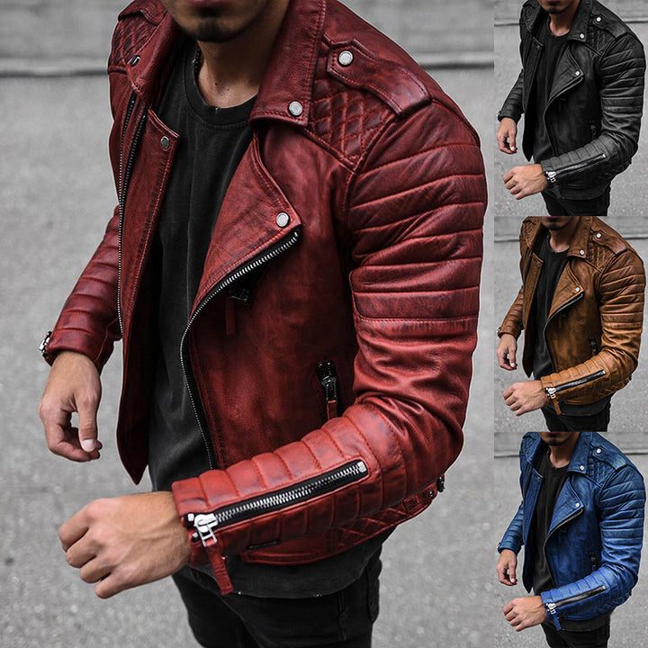 Herren Bikerjacke aus hochwertigem Leder mit strukturiertem Design und praktischen Reißverschlüssen Echoarchiv