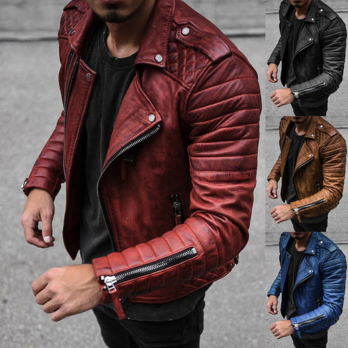 Herren Bikerjacke aus hochwertigem Leder mit strukturiertem Design und praktischen Reißverschlüssen Echoarchiv