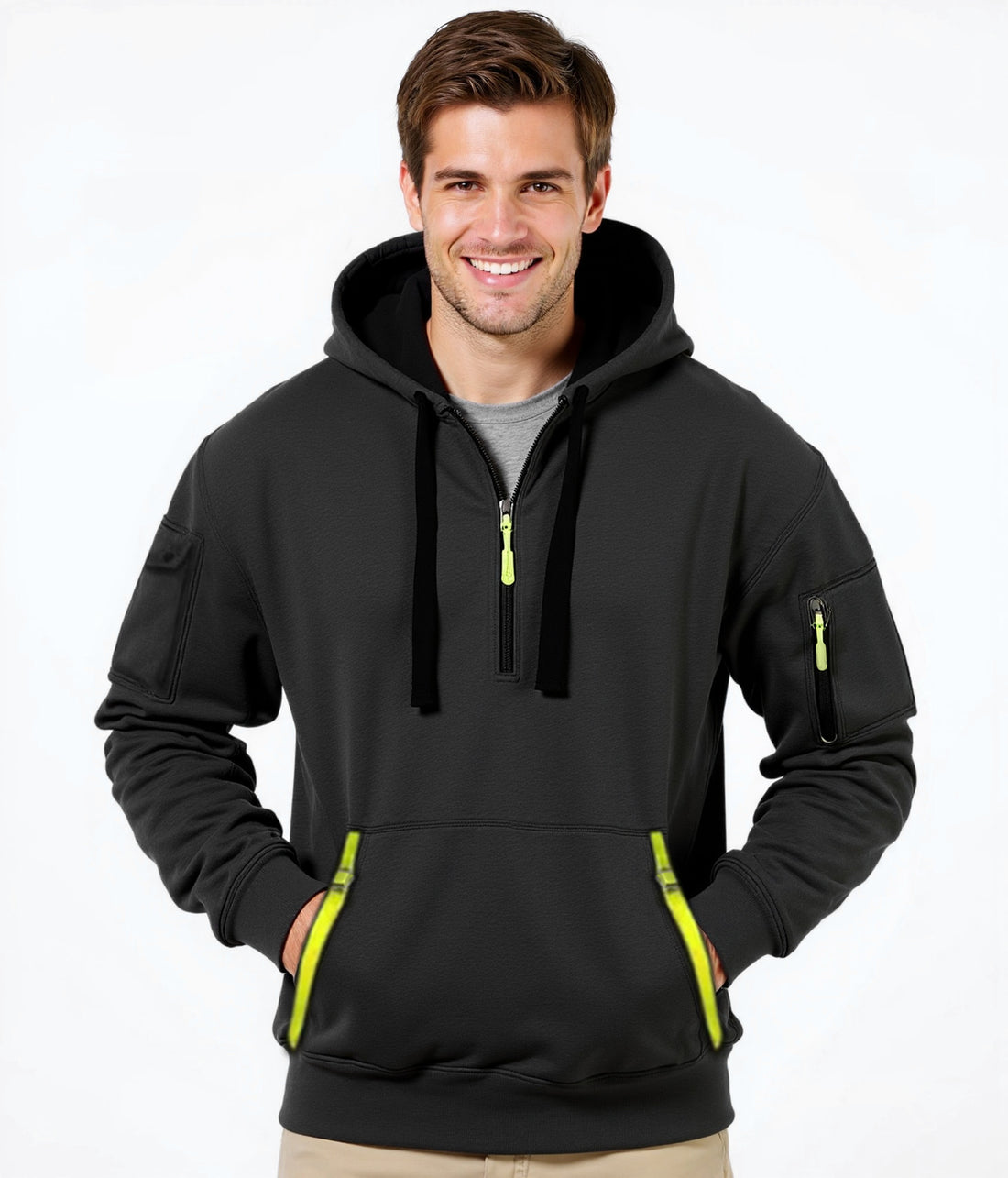 Herren modischer Kapuzenpullover mit innovativer Taschenlösung – Cavarno