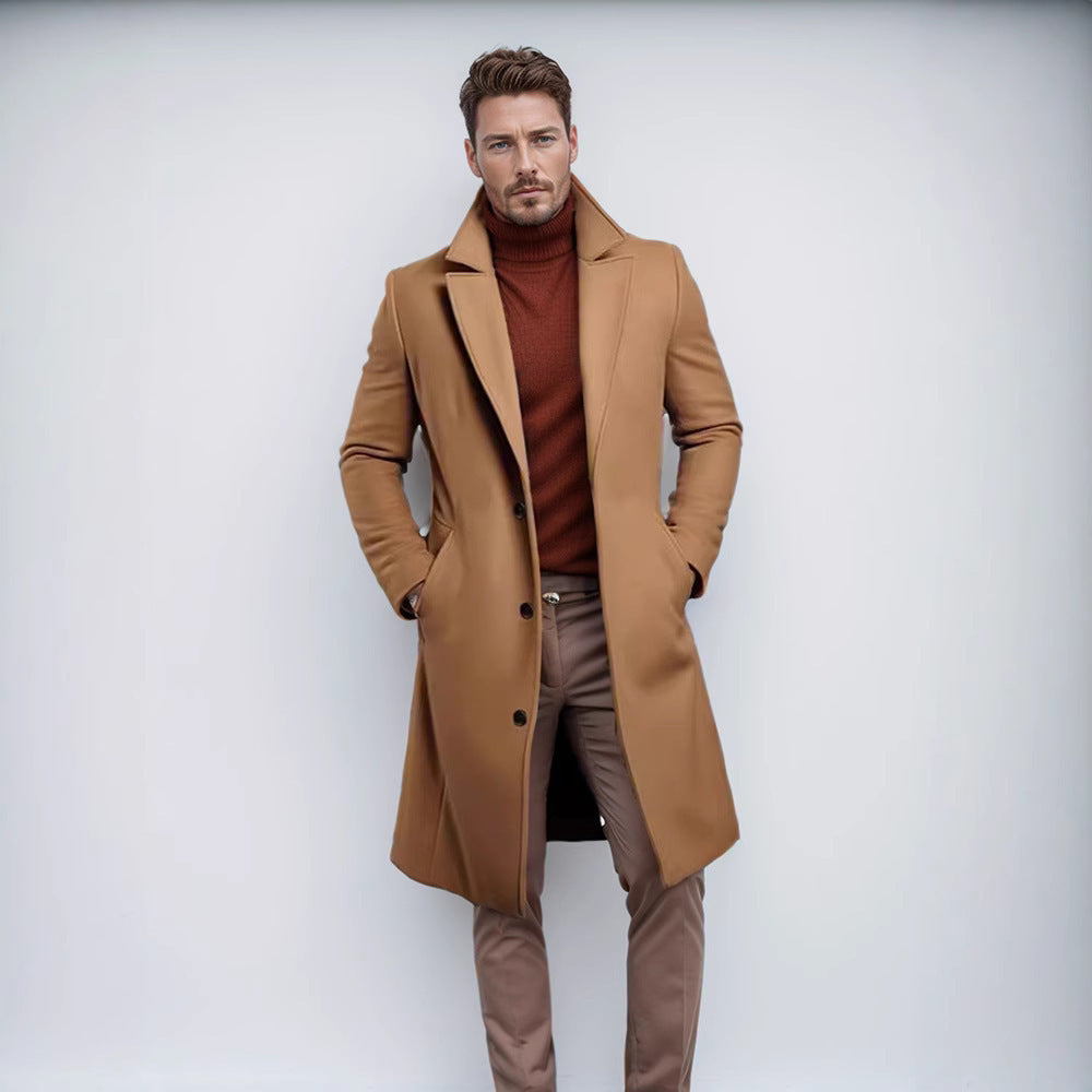 Herren eleganter Wollmantel mit klassischem Revers und praktischen Taschen Echoarchiv