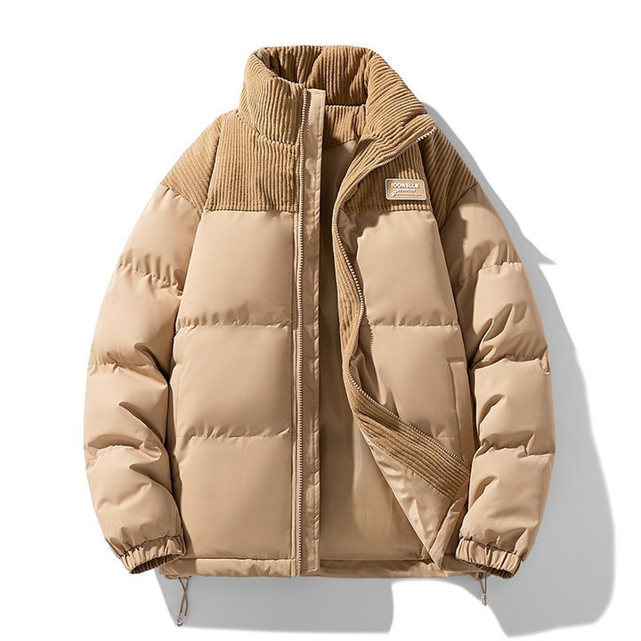 Herren Wattierte Steppjacke mit Cordbesatz, hohem Stehkragen und Thermofutter Echoarchiv