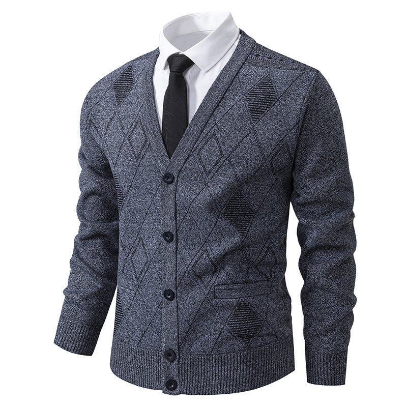 Herren nan feiner Rauten-Strickcardigan mit V-Ausschnitt, Knopfleiste und Eingriffstaschen Echo Archiv