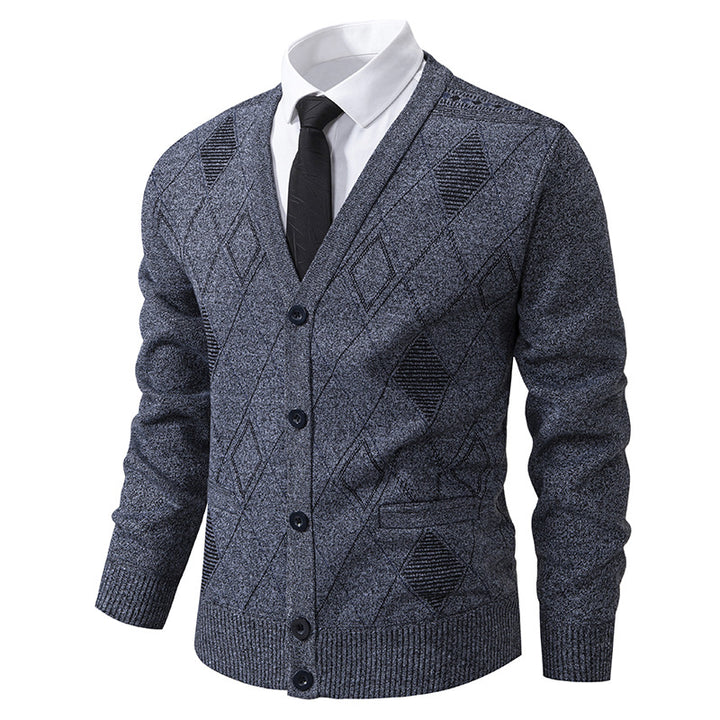 Herren nan feiner Rauten-Strickcardigan mit V-Ausschnitt, Knopfleiste und Eingriffstaschen Echo Archiv