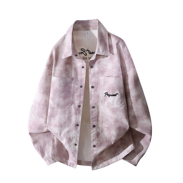Herren Oversize-Hemdjacke im gewaschenen Batik-Look mit Druckknopf‑Front & aufgesetzten Brusttaschen Echoarchiv