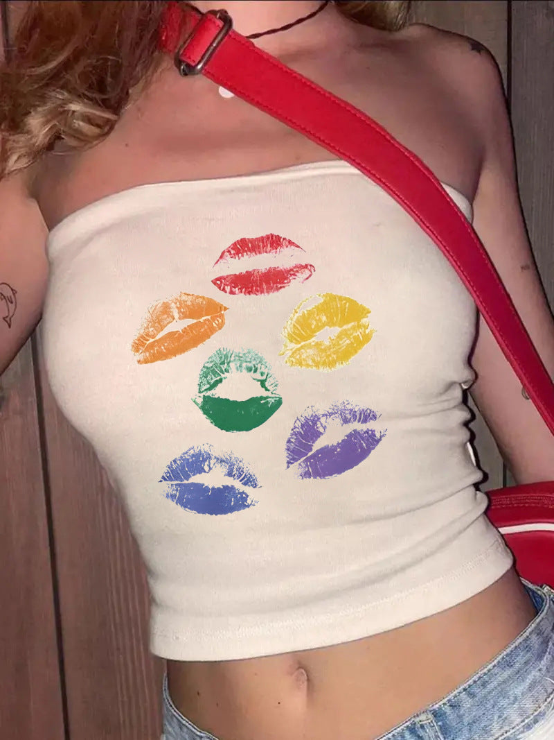 Damen Bandeau-Top mit stylischem Rock-Star-Print Echo Archiv