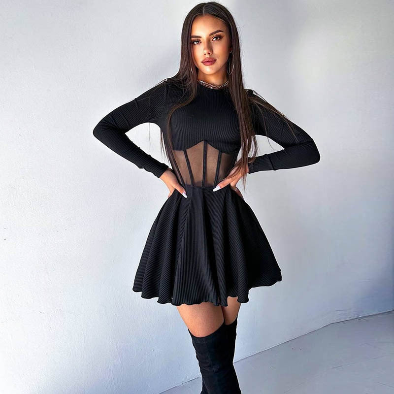 Damen Hochwertiges und elegantes Minikleid mit transparenten Einsätzen Echoarchiv