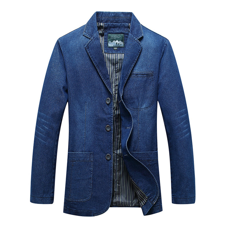 Herren Jeansblazer im Sakko‑Stil mit gestreifter Innenfütterung und aufgesetzten Taschen Echoarchiv