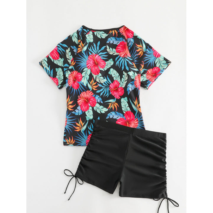 Damen Surf-Badeanzug-Set mit floralem Kurzärmel-Oberteil und komfortablen Shorts Echo Archiv