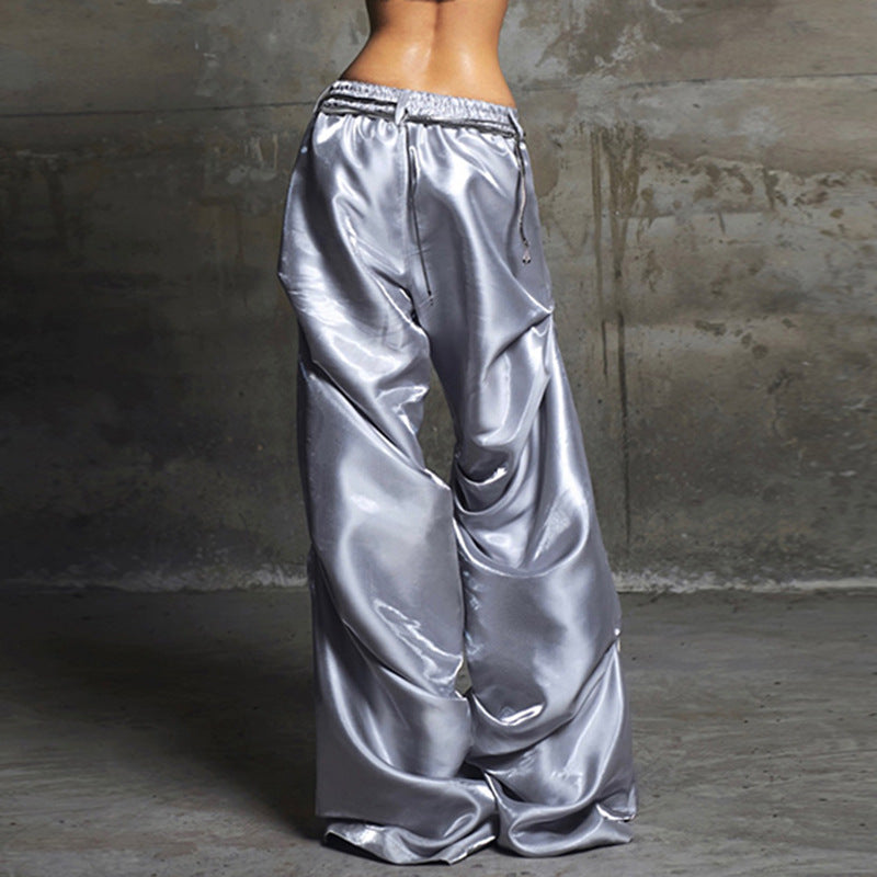 Damen Satin-Hosen mit dekorativem Grafikdruck und weitem Bein Echo Archiv