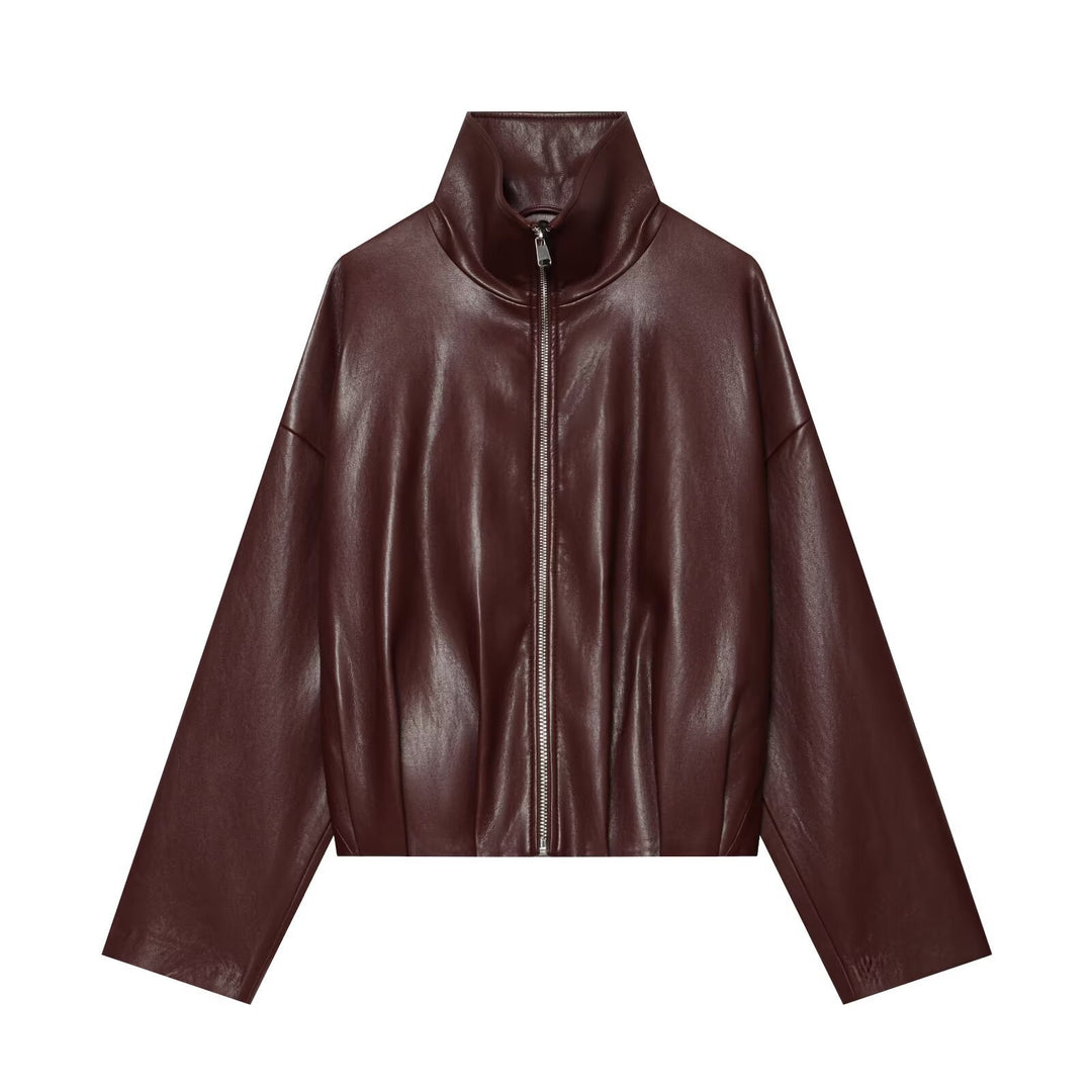 Damen Kurzer Kunstleder-Blouson mit hochabschließendem Stehkragen und Reißverschluss Echo Archiv