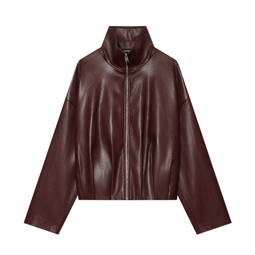 Damen Kurzer Kunstleder-Blouson mit hochabschließendem Stehkragen und Reißverschluss Echo Archiv