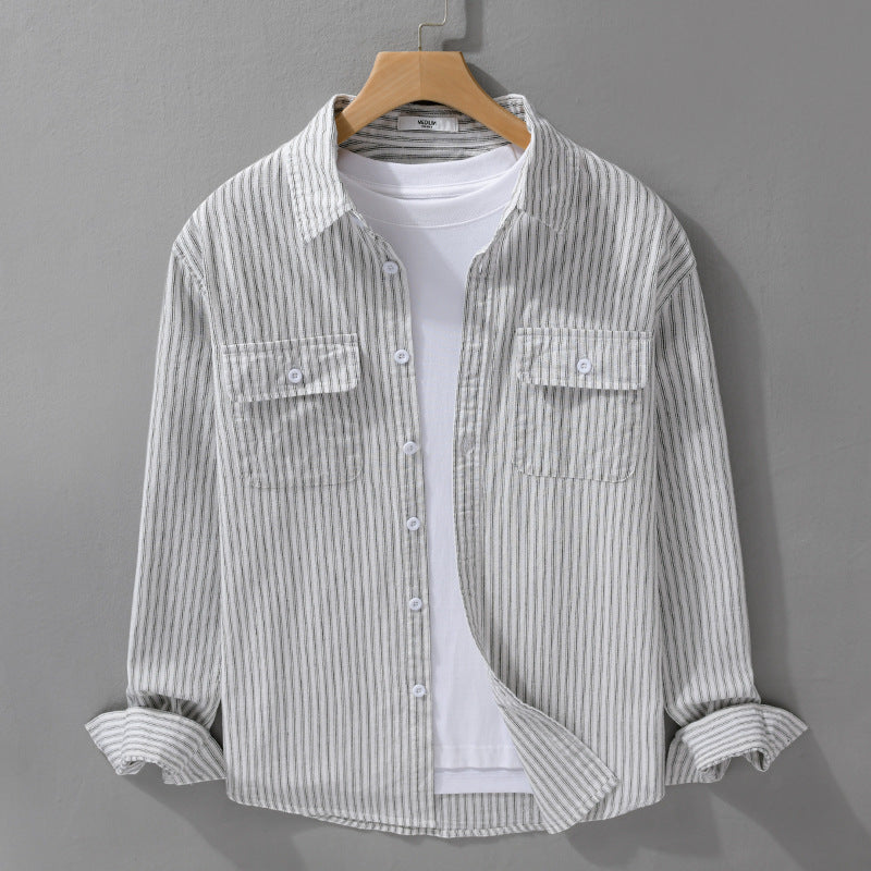 Herren Casual-Layering Hemdjacke im Streifenrelief aus leichtem Baumwolltwill mit zwei Klappbrusttaschen Echoarchiv