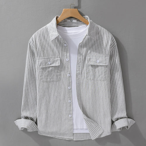Herren Casual-Layering Hemdjacke im Streifenrelief aus leichtem Baumwolltwill mit zwei Klappbrusttaschen Echoarchiv