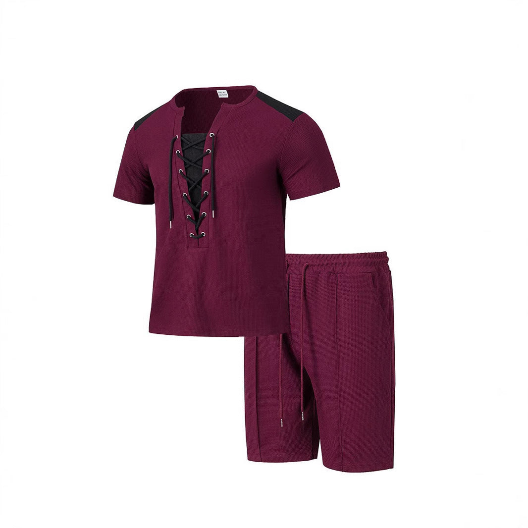 Herren Sportliches Freizeit-Set mit modernem Schnürkragen und Shorts Echoarchiv