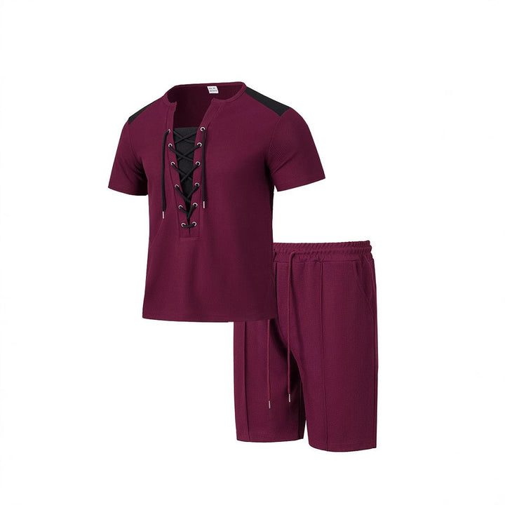 Herren Sportliches Freizeit-Set mit modernem Schnürkragen und Shorts Echoarchiv