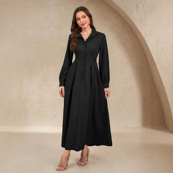 Damen nan langes Hemdblusenkleid mit Taillengürtel, verdeckter Knopfleiste und ballonärmeln Echo Archiv
