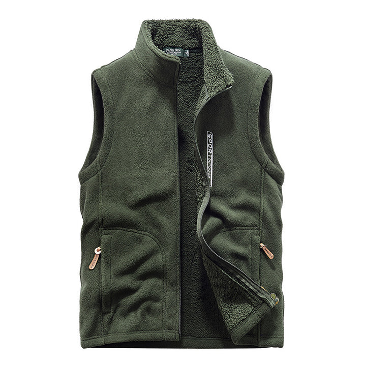 Herren Teddyfleece-Weste mit Sherpa-Innenfutter, Stehkragen und Reißverschlusstaschen Echoarchiv