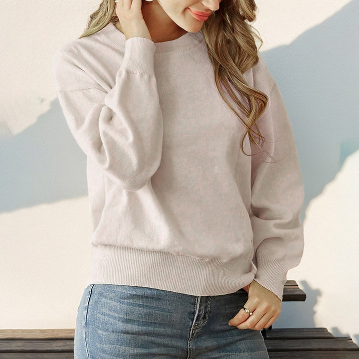 Damen Lockerer Rundhals-Pullover mit überschnittener Schulter und Rippbund Echoarchiv