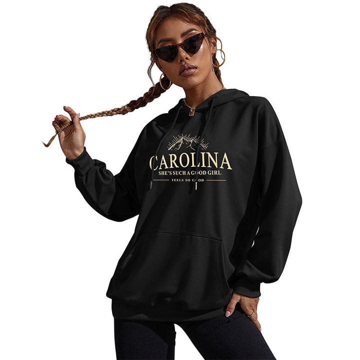 Damen Lässiger Oversize-Kapuzenpullover mit Statement-Print, Kängurutasche und Rippbündchen Echoarchiv