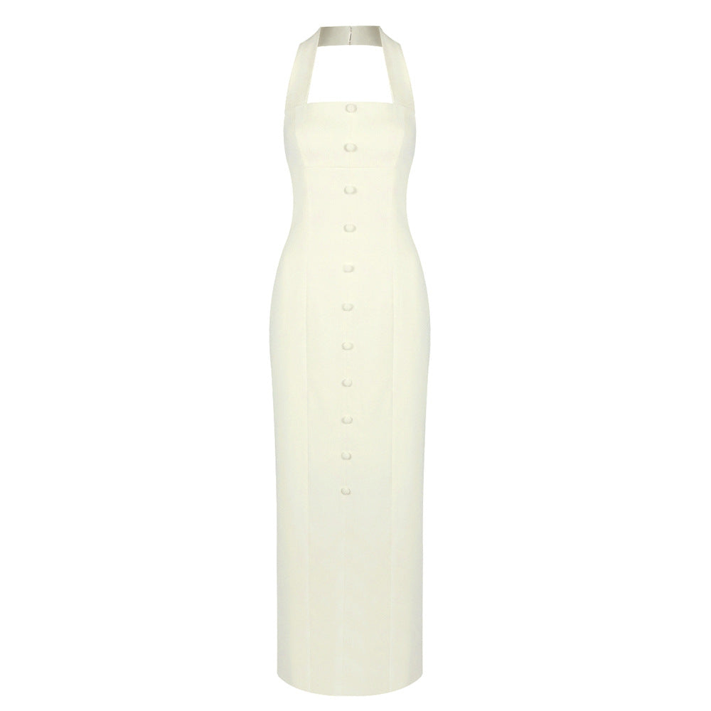 Damen Elegantes Maxikleid mit Halfter-Ausschnitt und raffinierten Knopfdetails Echo Archiv