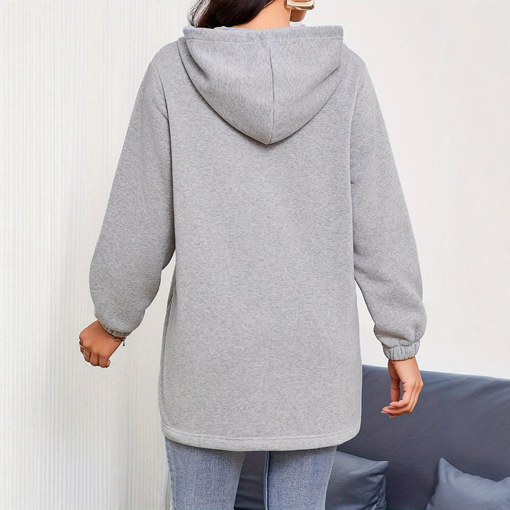 Damen nan Longline-Kapuzenjacke mit durchgehendem Reißverschluss, Kängurutaschen und elastischen Bündchen Echo Archiv