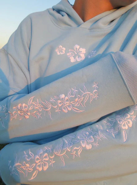 Damen Kapuzenpullover mit floralem Stickereien und bedrucktem Kapuzenfutter – Auréline