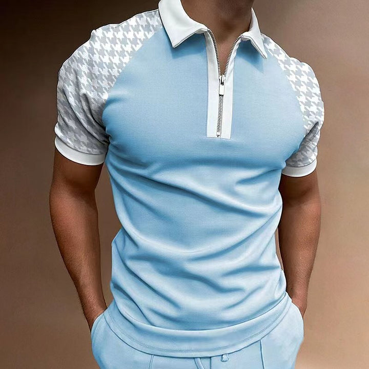 Herren Poloshirt mit modernem Reißverschluss und trendigem Karomuster Echoarchiv