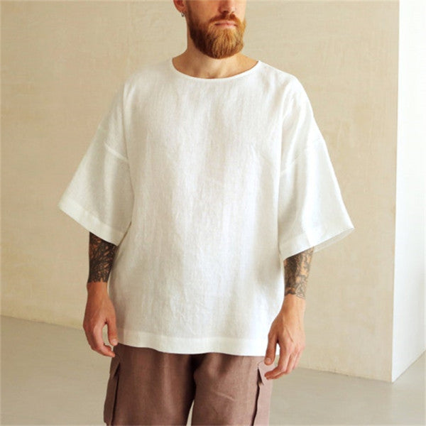 Herren lässiges Leinen-T-Shirt mit übergroßem Schnitt Echoarchiv